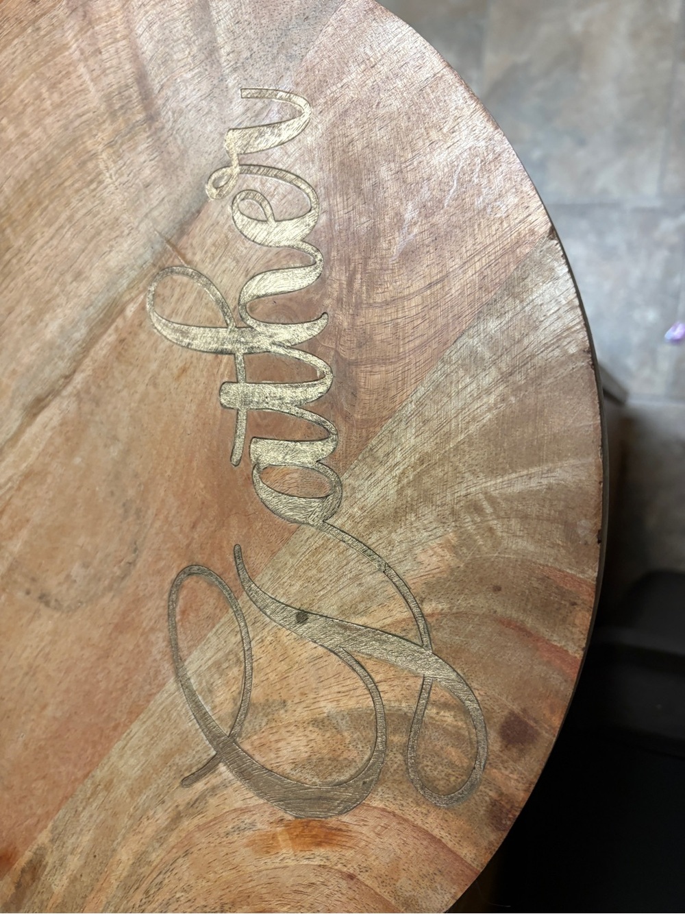 Gold Script Accent Wooden Lazy Susan